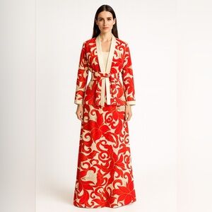 VTG Alfred Shaheen Floral Hawaiian Maxi Dress & Jacket Set 14 Red Resort Wear